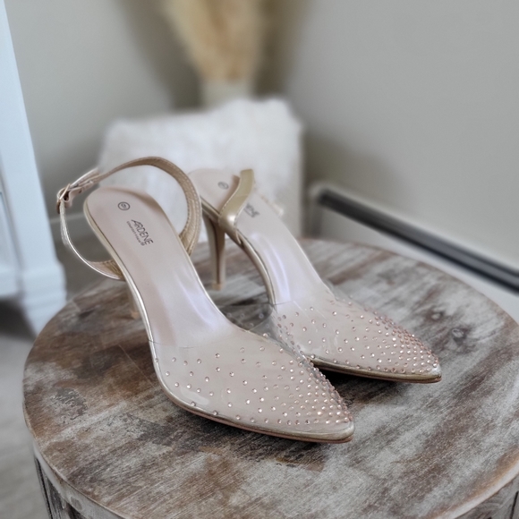 Gold rhinestone gem clear high heels retro - Picture 7 of 7